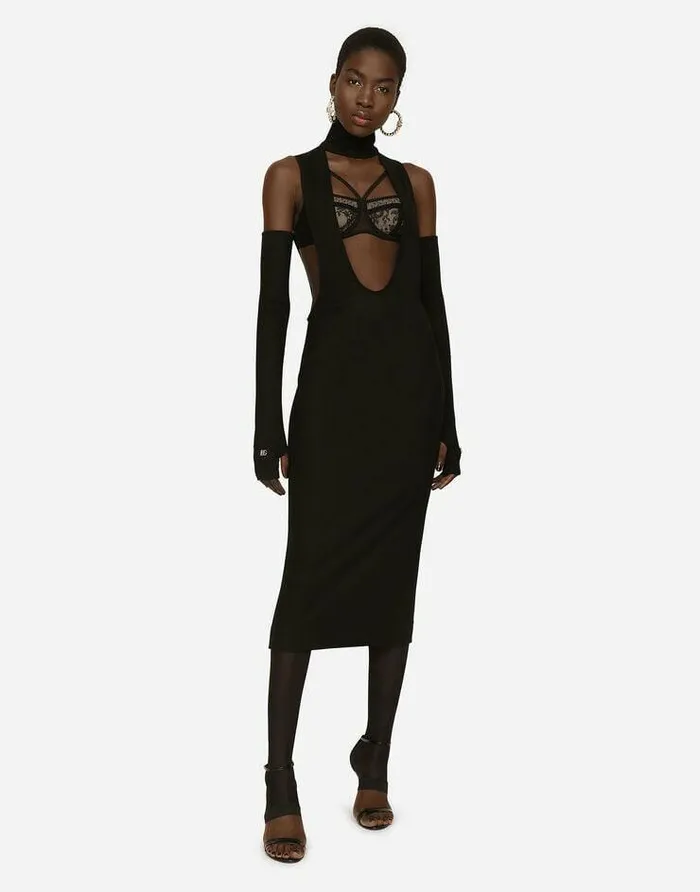Dolce and Gabbana Dresses Women Jersey Calflength Dress With Cutout Detailing Black Dolce and Gabbana Dresses Women Jersey Calflength Dress With Cutout Detailing Black