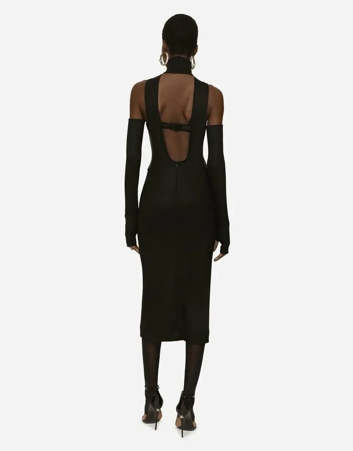 Dolce and Gabbana Dresses Women Jersey Calflength Dress With Cutout Detailing Black Dolce and Gabbana Dresses Women Jersey Calflength Dress With Cutout Detailing Black