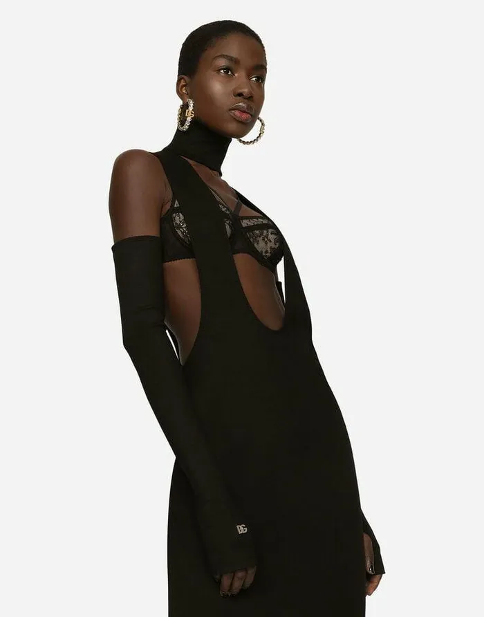 Dolce and Gabbana Dresses Women Jersey Calflength Dress With Cutout Detailing Black Dolce and Gabbana Dresses Women Jersey Calflength Dress With Cutout Detailing Black