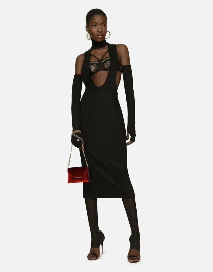 Dolce and Gabbana Dresses Women Jersey Calflength Dress With Cutout Detailing Black Dolce and Gabbana Dresses Women Jersey Calflength Dress With Cutout Detailing Black