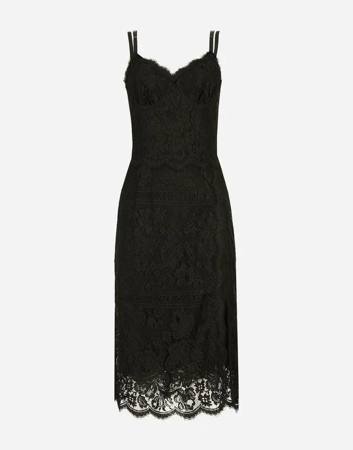 Dolce and Gabbana Dresses Women Lace Midi Dress With Double Scalloped Detailing Black Dolce and Gabbana Dresses Women Lace Midi Dress With Double Scalloped Detailing Black