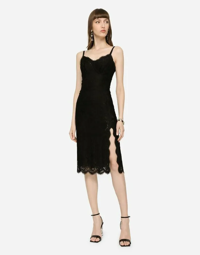 Dolce and Gabbana Dresses Women Lace Midi Dress With Double Scalloped Detailing Black Dolce and Gabbana Dresses Women Lace Midi Dress With Double Scalloped Detailing Black