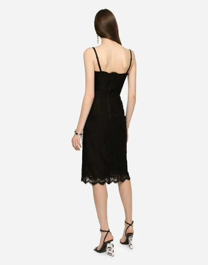 Dolce and Gabbana Dresses Women Lace Midi Dress With Double Scalloped Detailing Black Dolce and Gabbana Dresses Women Lace Midi Dress With Double Scalloped Detailing Black