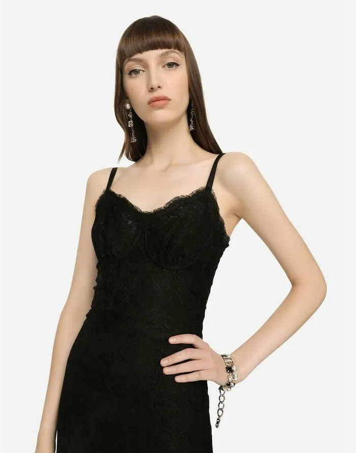 Dolce and Gabbana Dresses Women Lace Midi Dress With Double Scalloped Detailing Black Dolce and Gabbana Dresses Women Lace Midi Dress With Double Scalloped Detailing Black