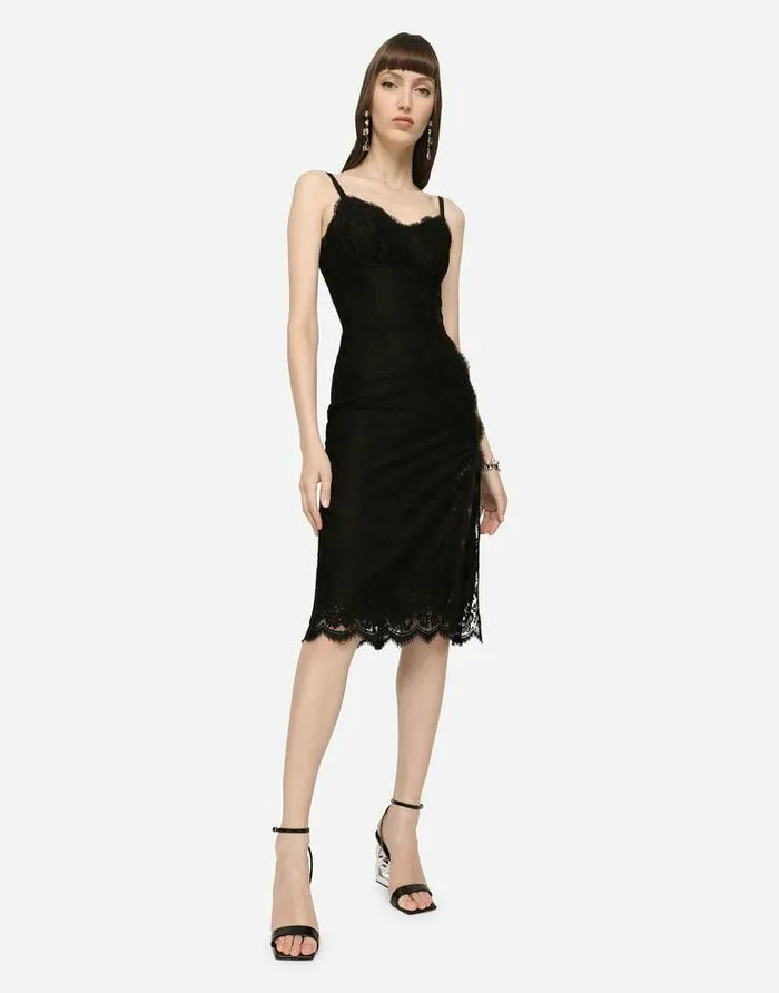 Dolce and Gabbana Dresses Women Lace Midi Dress With Double Scalloped Detailing Black Dolce and Gabbana Dresses Women Lace Midi Dress With Double Scalloped Detailing Black