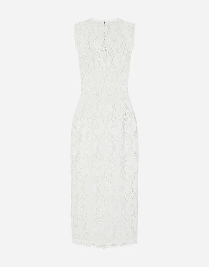 Dolce and Gabbana Dresses Women Laminated Lace Calflength Dress White