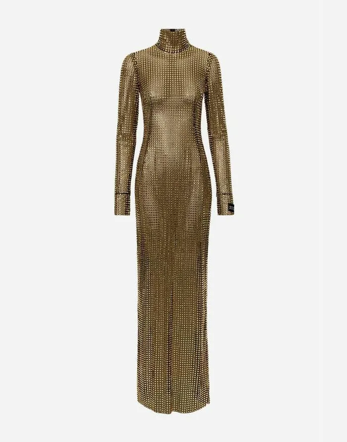 Dolce and Gabbana Dresses Women Long Dress With Allover Rhinestone Embellishment On Tulle Multicolor Dolce and Gabbana Dresses Women Long Dress With Allover Rhinestone Embellishment On Tulle Multicolor