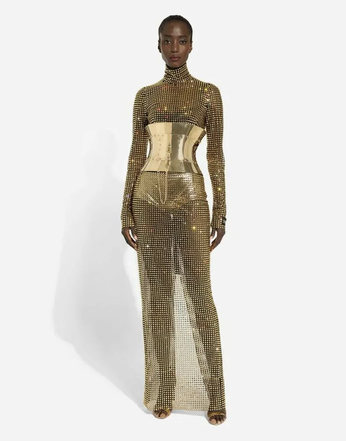 Dolce and Gabbana Dresses Women Long Dress With Allover Rhinestone Embellishment On Tulle Multicolor Dolce and Gabbana Dresses Women Long Dress With Allover Rhinestone Embellishment On Tulle Multicolor