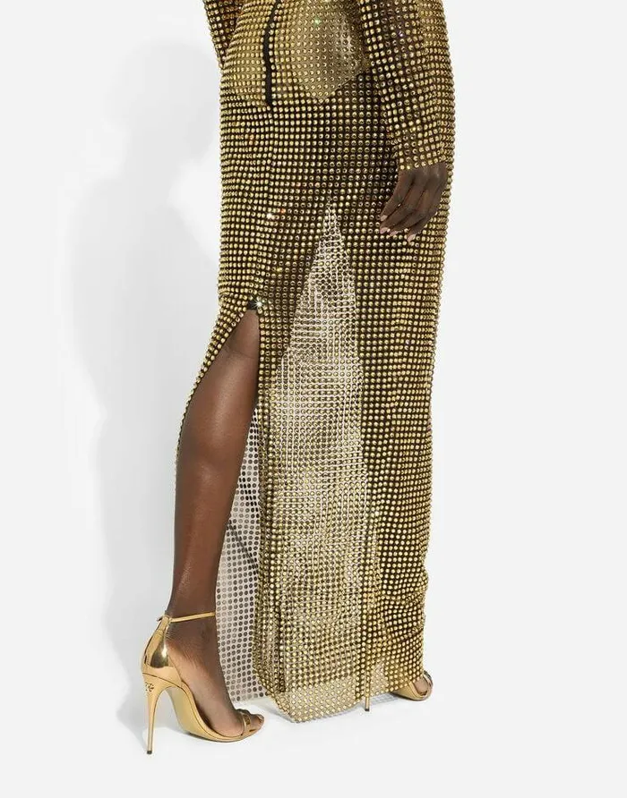 Dolce and Gabbana Dresses Women Long Dress With Allover Rhinestone Embellishment On Tulle Multicolor Dolce and Gabbana Dresses Women Long Dress With Allover Rhinestone Embellishment On Tulle Multicolor