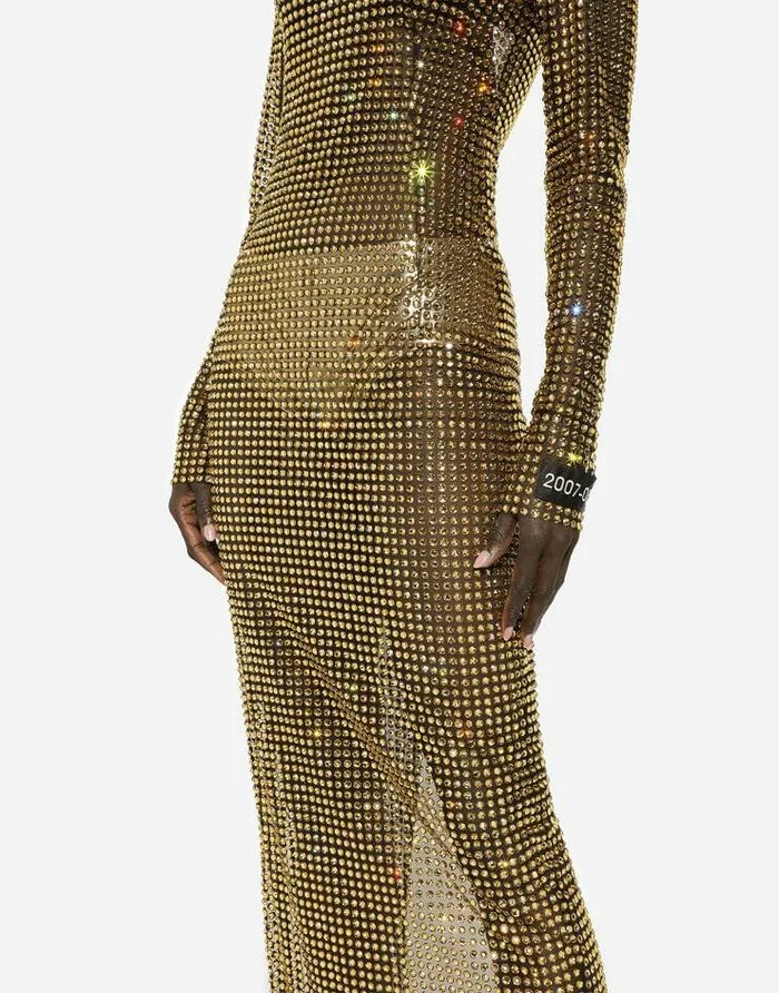 Dolce and Gabbana Dresses Women Long Dress With Allover Rhinestone Embellishment On Tulle Multicolor Dolce and Gabbana Dresses Women Long Dress With Allover Rhinestone Embellishment On Tulle Multicolor