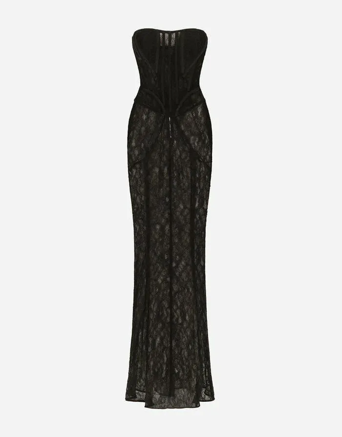 Dolce and Gabbana Dresses Women Long Lace Corset Dress Black