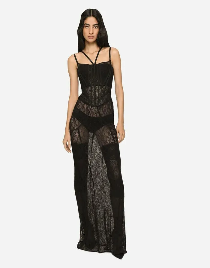Dolce and Gabbana Dresses Women Long Lace Corset Dress Black Dolce and Gabbana Dresses Women Long Lace Corset Dress Black