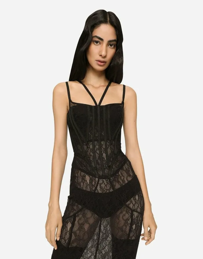 Dolce and Gabbana Dresses Women Long Lace Corset Dress Black Dolce and Gabbana Dresses Women Long Lace Corset Dress Black