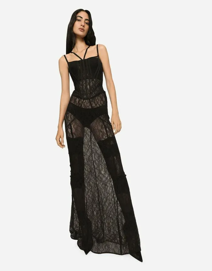 Dolce and Gabbana Dresses Women Long Lace Corset Dress Black Dolce and Gabbana Dresses Women Long Lace Corset Dress Black