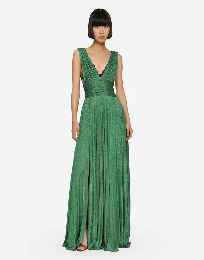 Dolce and Gabbana Dresses Women Long Lam Knit Dress Green Dolce and Gabbana Dresses Women Long Lam Knit Dress Green