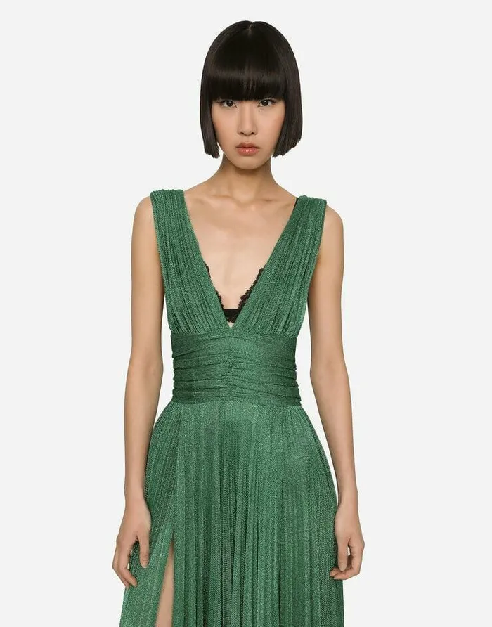 Dolce and Gabbana Dresses Women Long Lam Knit Dress Green Dolce and Gabbana Dresses Women Long Lam Knit Dress Green