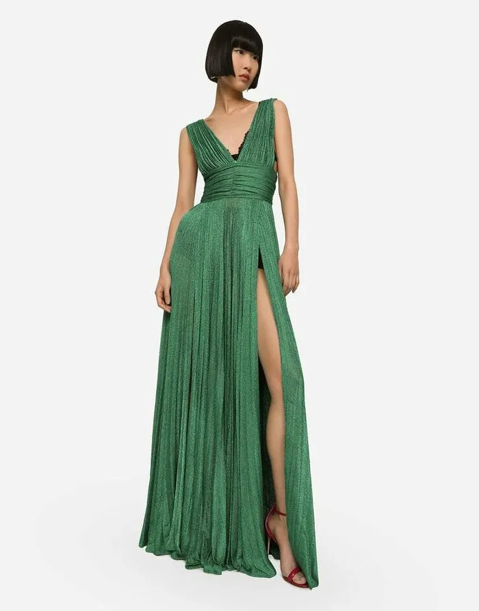 Dolce and Gabbana Dresses Women Long Lam Knit Dress Green Dolce and Gabbana Dresses Women Long Lam Knit Dress Green