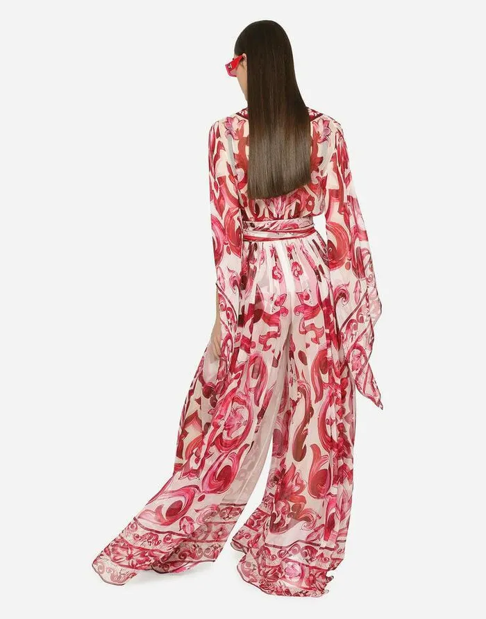 Dolce and Gabbana Dresses Women Long Majolicaprint Chiffon Dress Multicolor Dolce and Gabbana Dresses Women Long Majolicaprint Chiffon Dress Multicolor