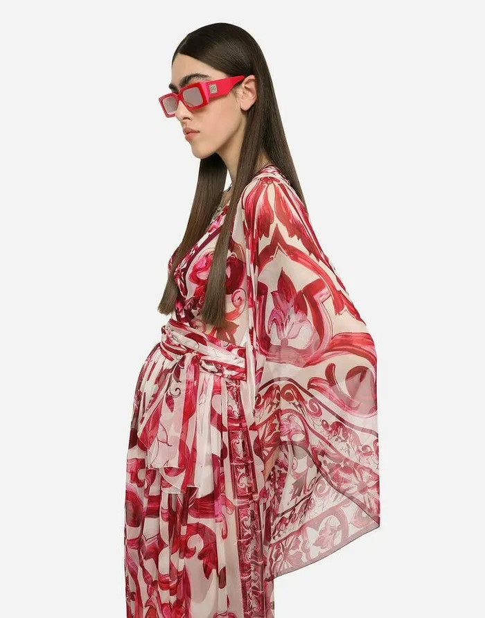 Dolce and Gabbana Dresses Women Long Majolicaprint Chiffon Dress Multicolor Dolce and Gabbana Dresses Women Long Majolicaprint Chiffon Dress Multicolor