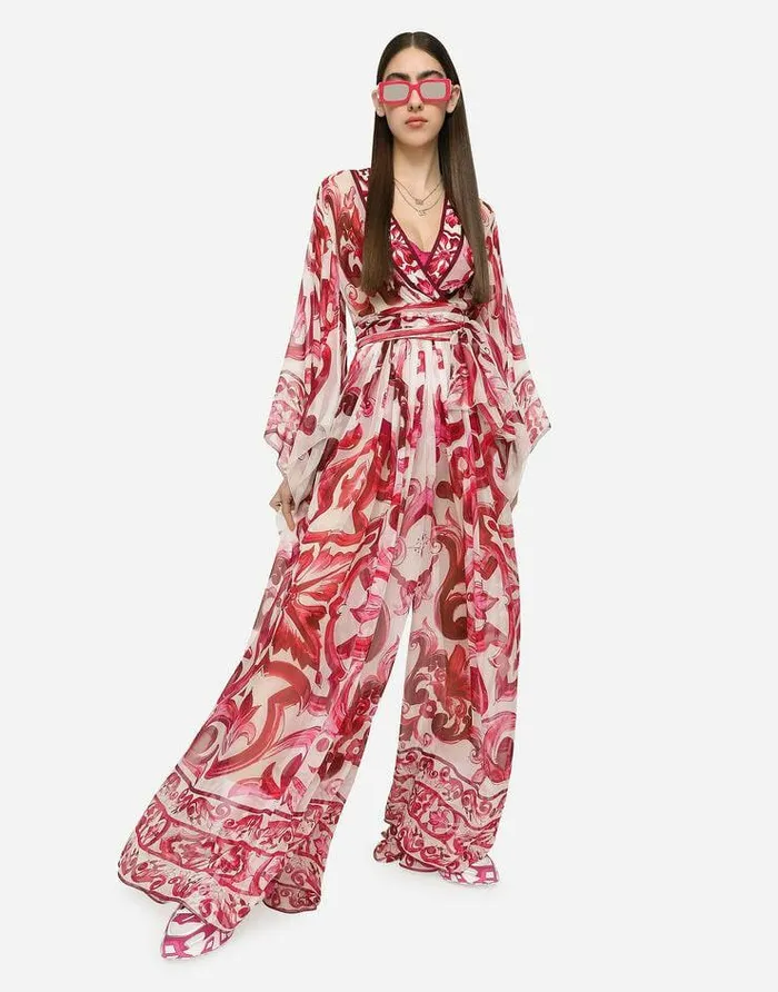 Dolce and Gabbana Dresses Women Long Majolicaprint Chiffon Dress Multicolor Dolce and Gabbana Dresses Women Long Majolicaprint Chiffon Dress Multicolor