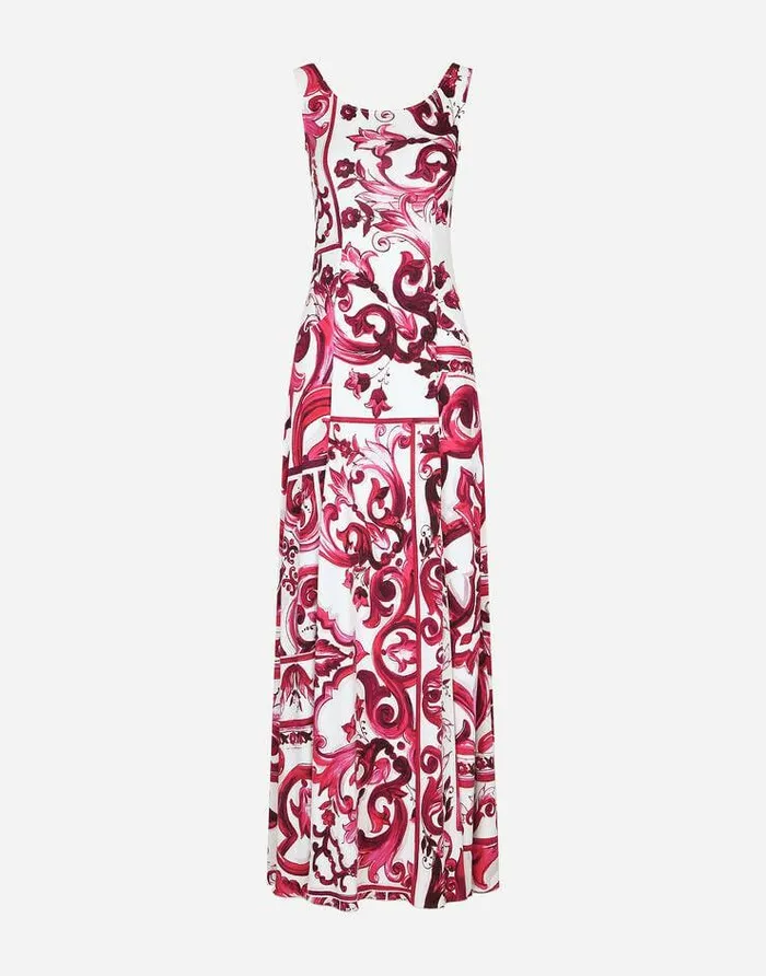 Dolce and Gabbana Dresses Women Long Majolicaprint Organzine Dress Multicolor Dolce and Gabbana Dresses Women Long Majolicaprint Organzine Dress Multicolor