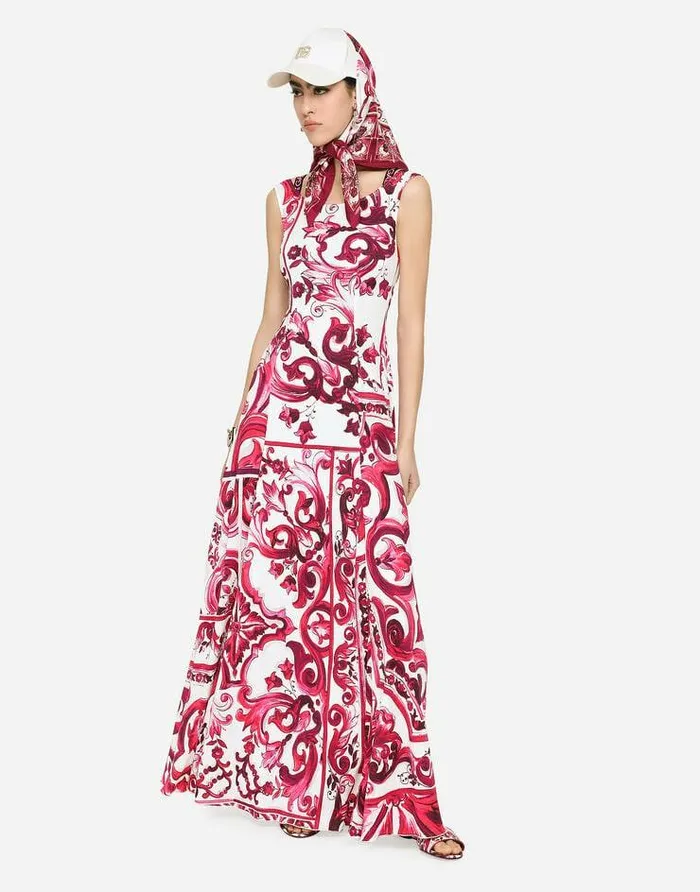 Dolce and Gabbana Dresses Women Long Majolicaprint Organzine Dress Multicolor Dolce and Gabbana Dresses Women Long Majolicaprint Organzine Dress Multicolor