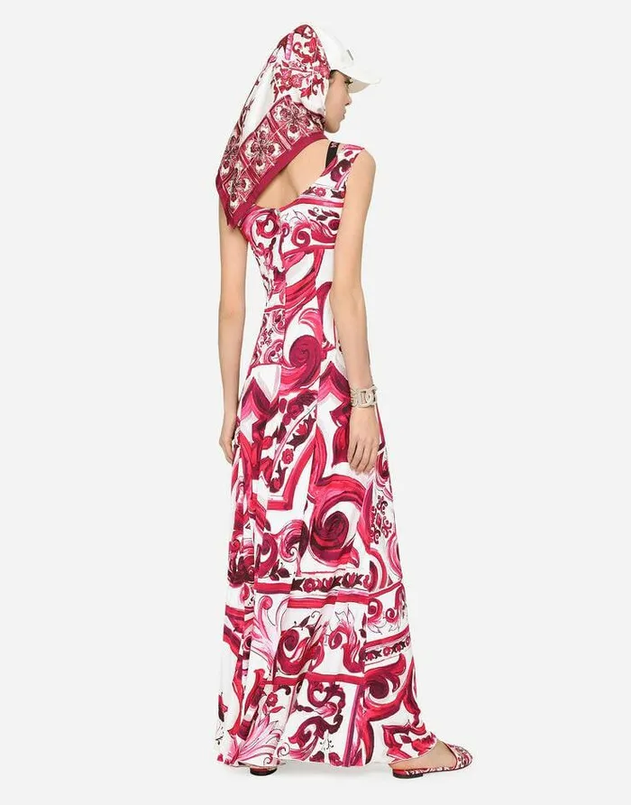 Dolce and Gabbana Dresses Women Long Majolicaprint Organzine Dress Multicolor Dolce and Gabbana Dresses Women Long Majolicaprint Organzine Dress Multicolor