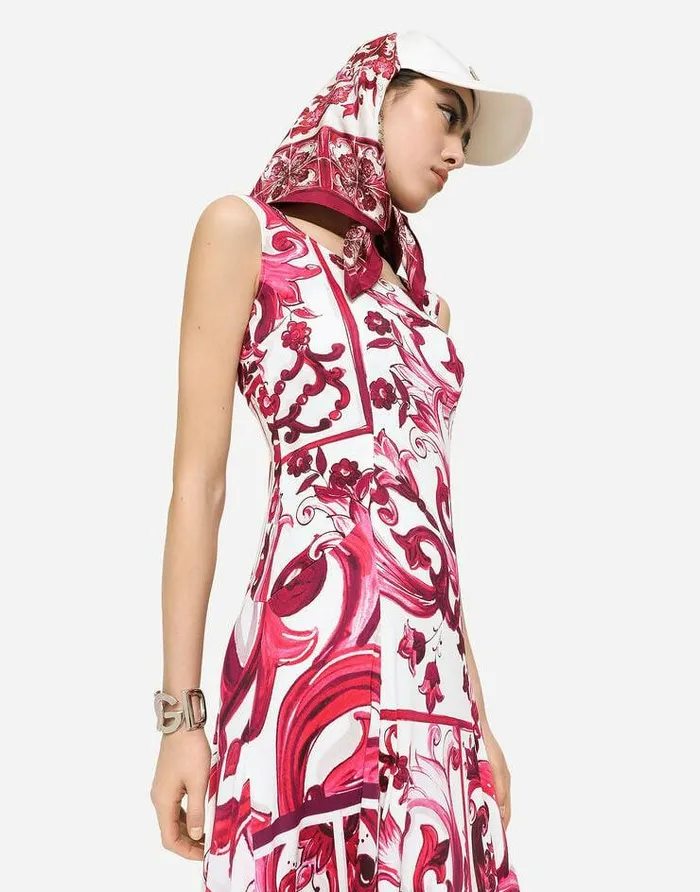 Dolce and Gabbana Dresses Women Long Majolicaprint Organzine Dress Multicolor Dolce and Gabbana Dresses Women Long Majolicaprint Organzine Dress Multicolor