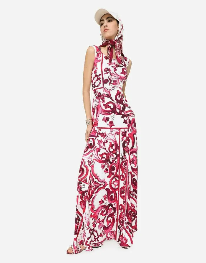 Dolce and Gabbana Dresses Women Long Majolicaprint Organzine Dress Multicolor Dolce and Gabbana Dresses Women Long Majolicaprint Organzine Dress Multicolor