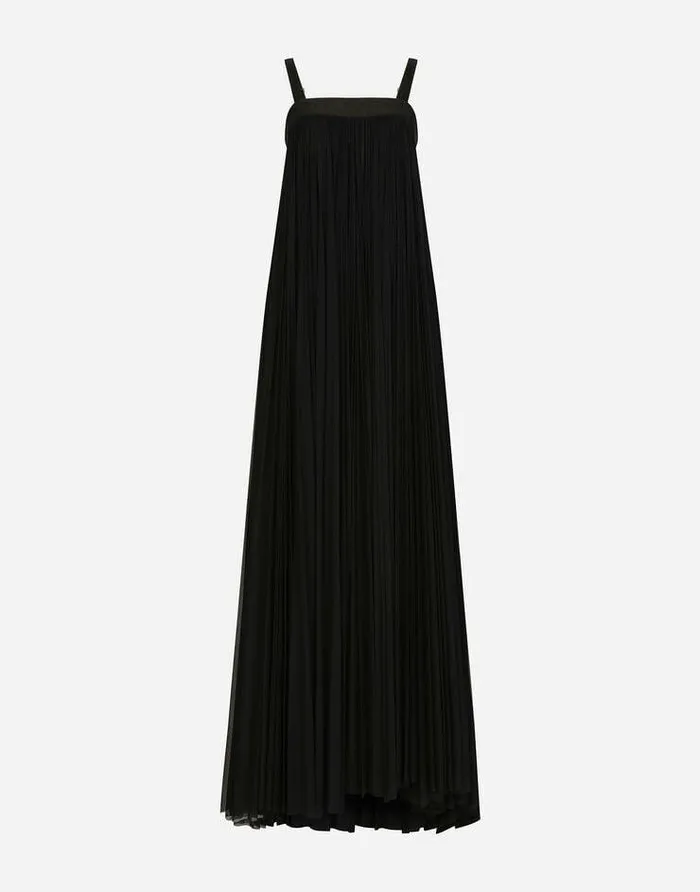 Dolce and Gabbana Dresses Women Long Pleated Tulle Dress Black