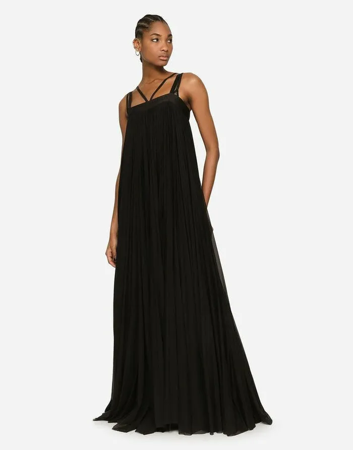 Dolce and Gabbana Dresses Women Long Pleated Tulle Dress Black Dolce and Gabbana Dresses Women Long Pleated Tulle Dress Black
