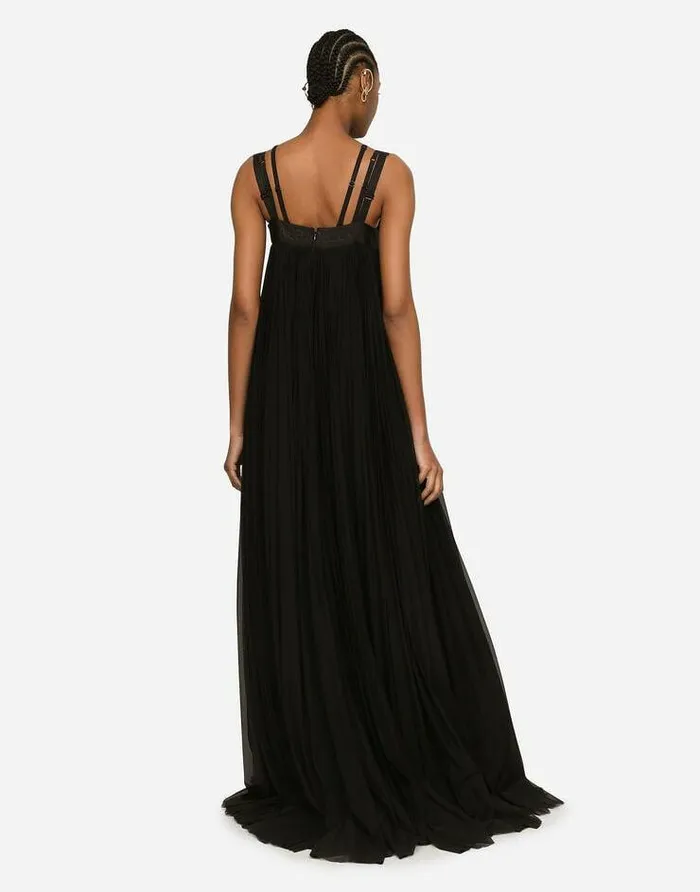 Dolce and Gabbana Dresses Women Long Pleated Tulle Dress Black Dolce and Gabbana Dresses Women Long Pleated Tulle Dress Black