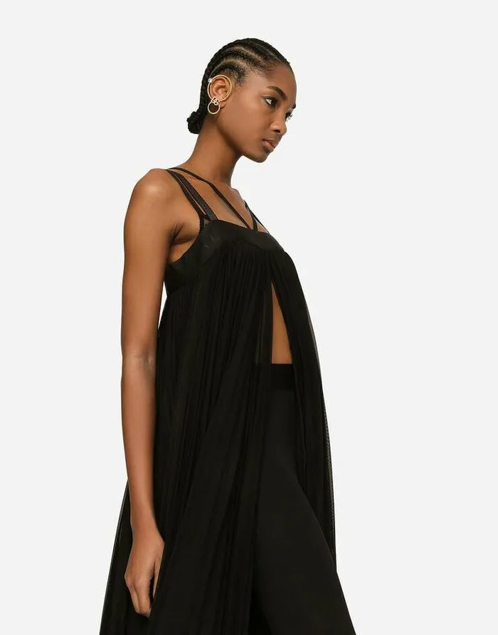 Dolce and Gabbana Dresses Women Long Pleated Tulle Dress Black Dolce and Gabbana Dresses Women Long Pleated Tulle Dress Black
