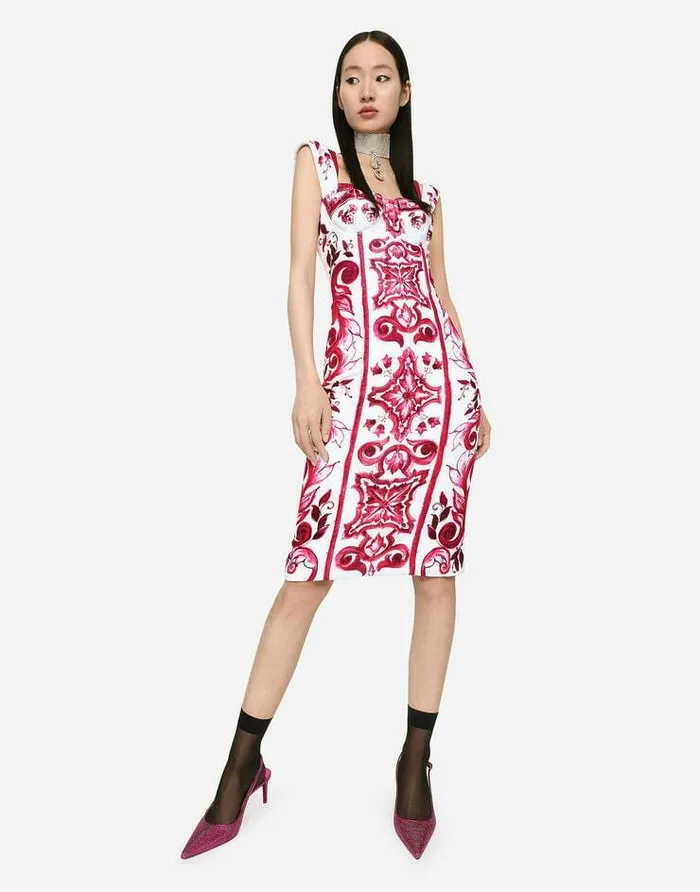 Dolce and Gabbana Dresses Women Majolicaprint Terrycloth Midi Dress Multicolor Dolce and Gabbana Dresses Women Majolicaprint Terrycloth Midi Dress Multicolor