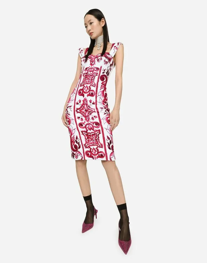 Dolce and Gabbana Dresses Women Majolicaprint Terrycloth Midi Dress Multicolor Dolce and Gabbana Dresses Women Majolicaprint Terrycloth Midi Dress Multicolor