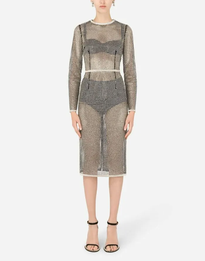 Dolce and Gabbana Dresses Women Mesh Midi Dress With Rhinestone Embellishment Crystal Dolce and Gabbana Dresses Women Mesh Midi Dress With Rhinestone Embellishment Crystal