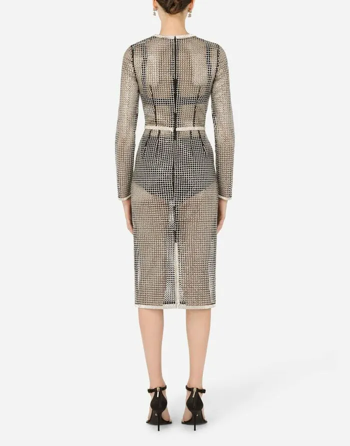 Dolce and Gabbana Dresses Women Mesh Midi Dress With Rhinestone Embellishment Crystal Dolce and Gabbana Dresses Women Mesh Midi Dress With Rhinestone Embellishment Crystal