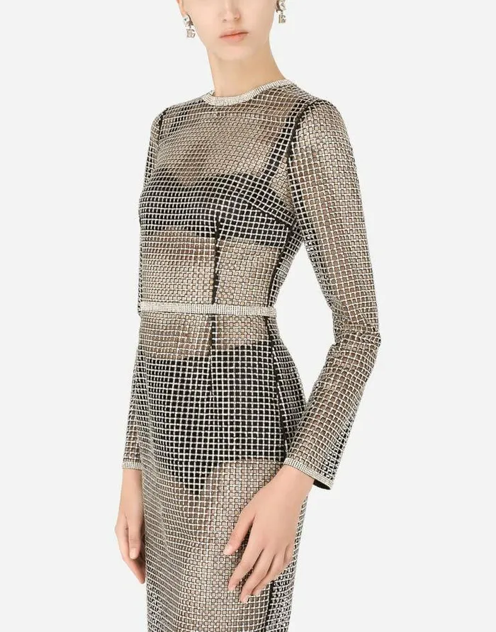 Dolce and Gabbana Dresses Women Mesh Midi Dress With Rhinestone Embellishment Crystal Dolce and Gabbana Dresses Women Mesh Midi Dress With Rhinestone Embellishment Crystal