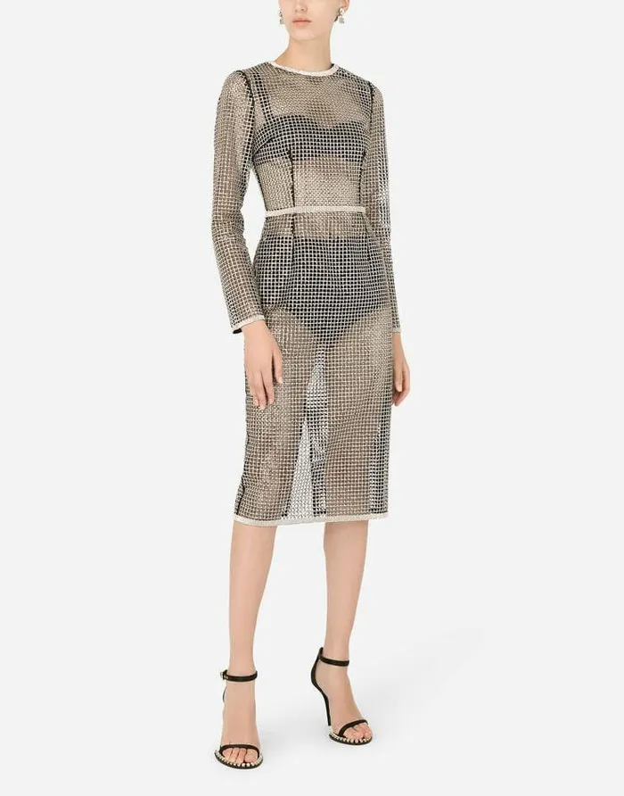 Dolce and Gabbana Dresses Women Mesh Midi Dress With Rhinestone Embellishment Crystal Dolce and Gabbana Dresses Women Mesh Midi Dress With Rhinestone Embellishment Crystal