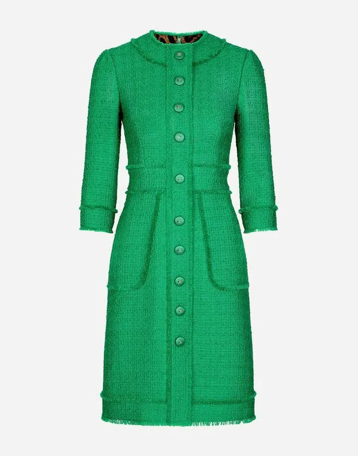 Dolce and Gabbana Dresses Women Raschel Tweed Midi Dress Green