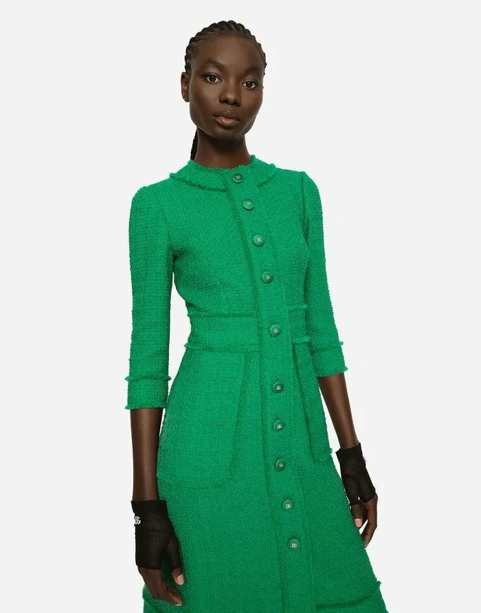 Dolce and Gabbana Dresses Women Raschel Tweed Midi Dress Green Dolce and Gabbana Dresses Women Raschel Tweed Midi Dress Green