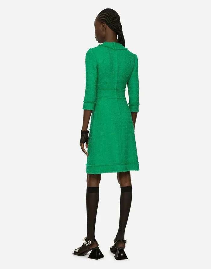 Dolce and Gabbana Dresses Women Raschel Tweed Midi Dress Green Dolce and Gabbana Dresses Women Raschel Tweed Midi Dress Green