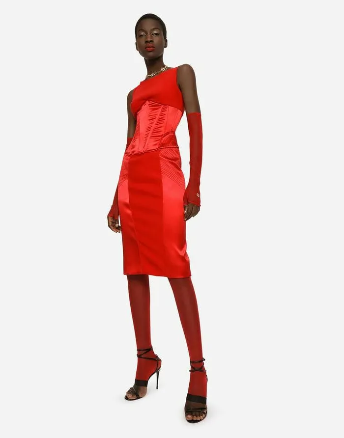 Dolce and Gabbana Dresses Women Satin And Cady Calflength Dress Red Dolce and Gabbana Dresses Women Satin And Cady Calflength Dress Red