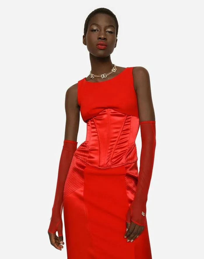 Dolce and Gabbana Dresses Women Satin And Cady Calflength Dress Red Dolce and Gabbana Dresses Women Satin And Cady Calflength Dress Red