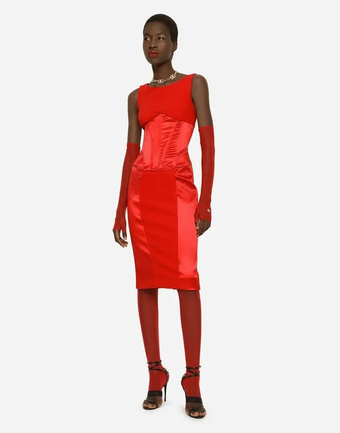Dolce and Gabbana Dresses Women Satin And Cady Calflength Dress Red Dolce and Gabbana Dresses Women Satin And Cady Calflength Dress Red