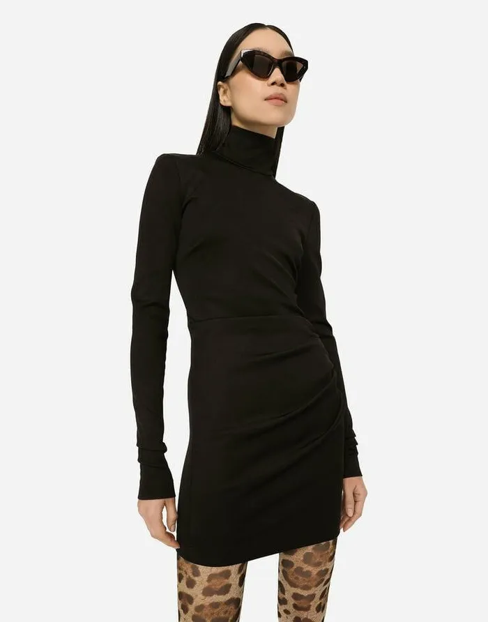 Dolce and Gabbana Dresses Women Short Jersey Milano Rib Dress Black Dolce and Gabbana Dresses Women Short Jersey Milano Rib Dress Black