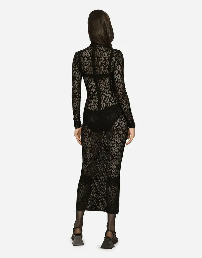 Dolce and Gabbana Dresses Women Tulle Calflength Dress With Allover DG Logo Black Dolce and Gabbana Dresses Women Tulle Calflength Dress With Allover DG Logo Black