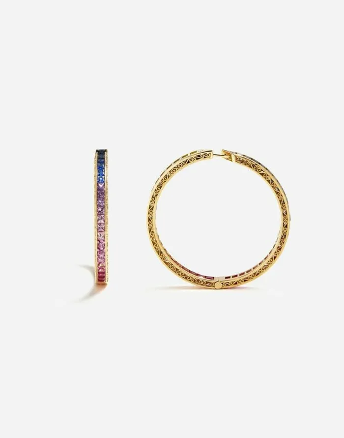 Dolce and Gabbana Earrings Women Multicolored Sapphire Hoop Earrings Gold Dolce and Gabbana Earrings Women Multicolored Sapphire Hoop Earrings Gold