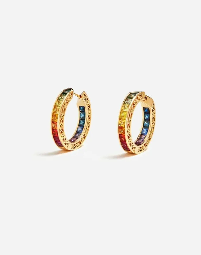 Dolce and Gabbana Earrings Women Multicolored Sapphire Hoop Earrings Gold Dolce and Gabbana Earrings Women Multicolored Sapphire Hoop Earrings Gold