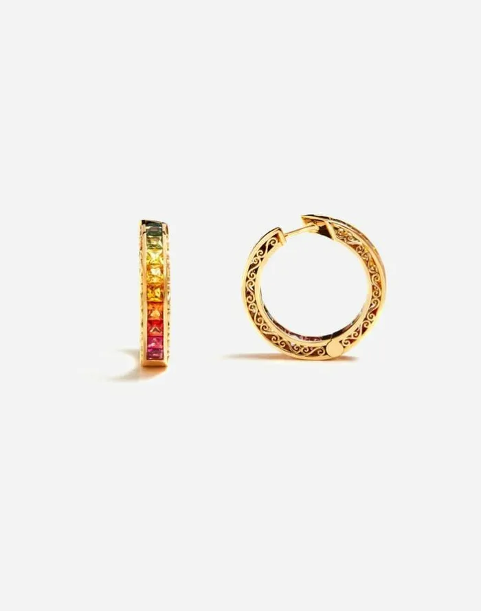 Dolce and Gabbana Earrings Women Multicolored Sapphire Hoop Earrings Gold Dolce and Gabbana Earrings Women Multicolored Sapphire Hoop Earrings Gold